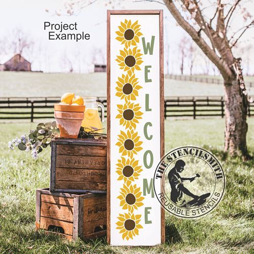 10000 Welcome Sunflower Leaner Stencil - The Stencilsmith