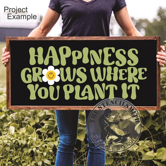 10009 Happiness Grows Retro Stencil - The Stencilsmith