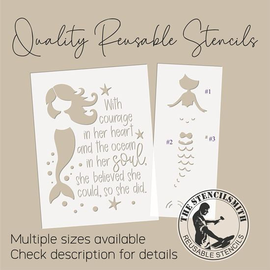 10026 With Courage Mermaid Stencil - The Stencilsmith