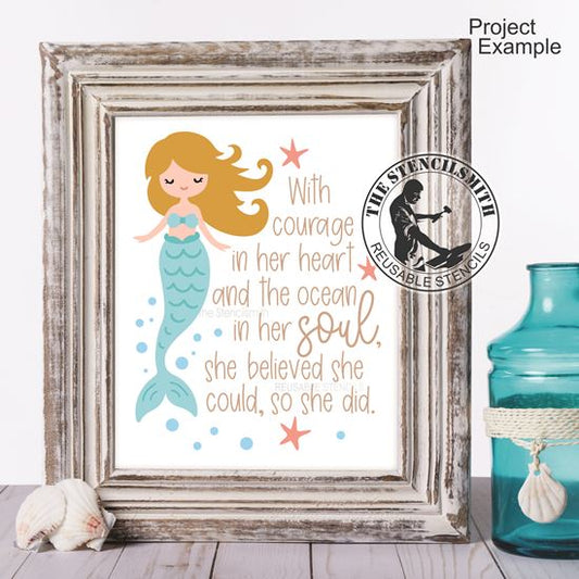 10026 With Courage Mermaid Stencil - The Stencilsmith