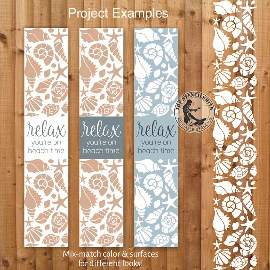 10109 Relax You're On Beach Time Seashell Pattern Stencil Set