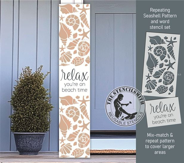 10109 Relax You're On Beach Time Seashell Pattern Stencil Set