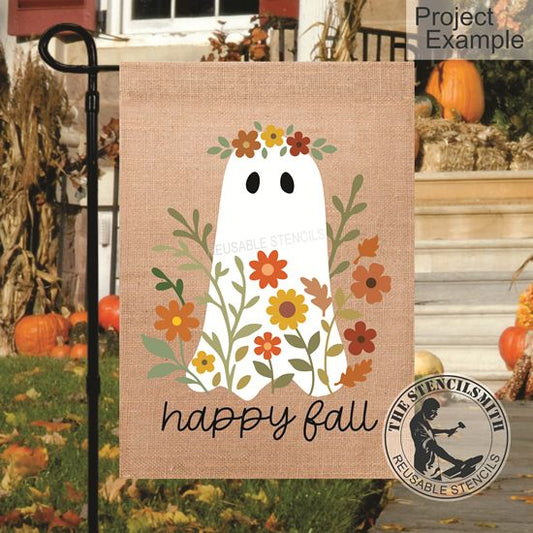 10182 Happy Fall Floral Ghost Stencil - The Stencilsmith