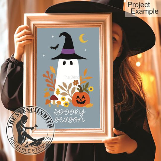 10193 Spooky Season Floral Ghost Stencil - The Stencilsmith