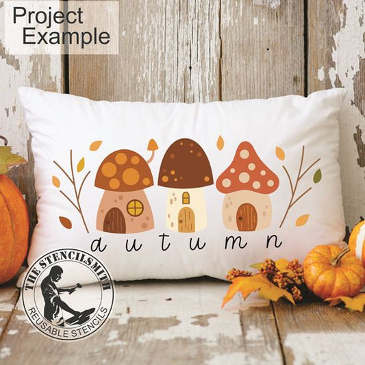 10197 Autumn Mushroom House Stencil - The Stencilsmith