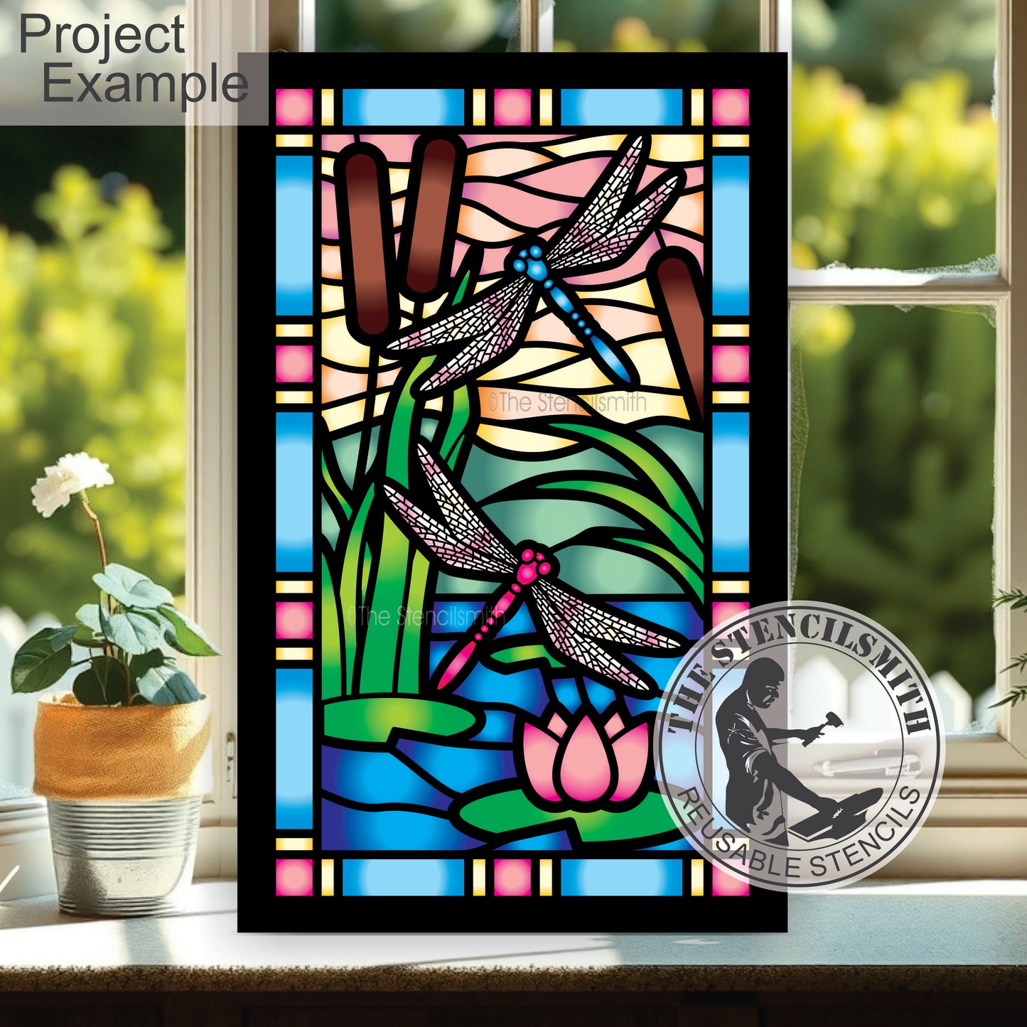 10379 Dragonfly Stained Glass Stencil - The Stencilsmith