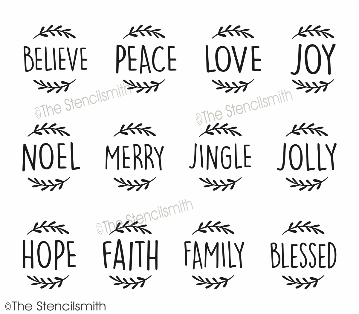 7183 Christmas Word Ornaments Stencil - The Stencilsmith