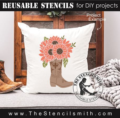 8976 Cowboy Boots with Flowers Stencil - The Stencilsmith