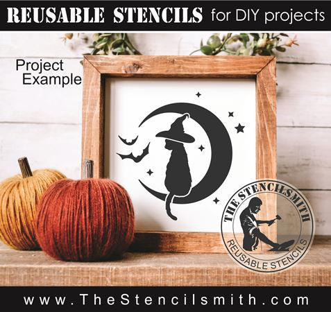 9107 black cat on moon stencil - The Stencilsmith