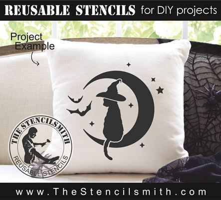 9107 black cat on moon stencil - The Stencilsmith