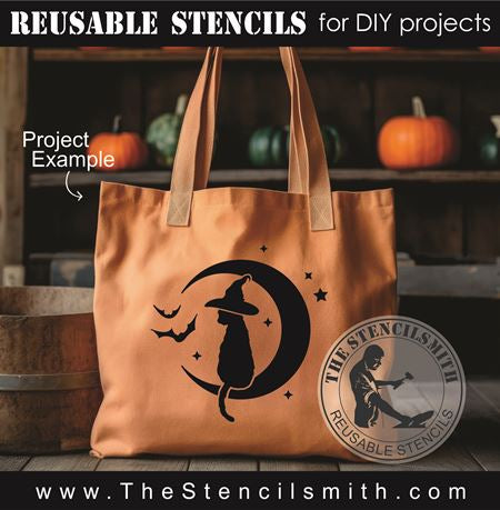 9107 black cat on moon stencil - The Stencilsmith