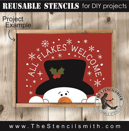 9149 all flakes welcome snowman stencil - The Stencilsmith