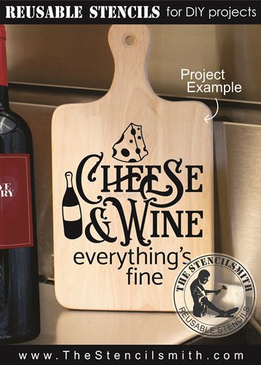 9387 Cheese & Wine feeling fine stencil - The Stencilsmith