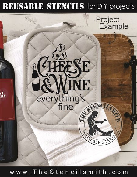 9387 Cheese & Wine feeling fine stencil - The Stencilsmith