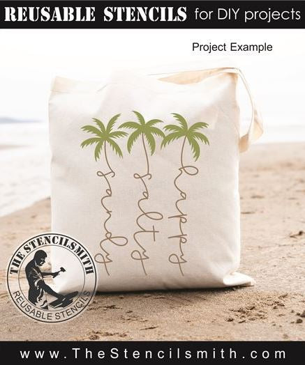 9563 sandy salty happy palm trees stencil - The Stencilsmith