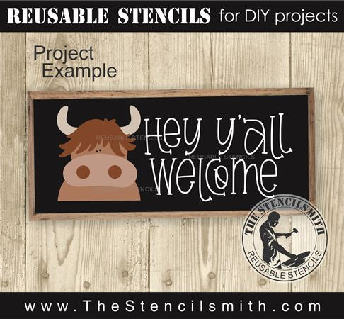 9583 Hey Y'all Welcome highland cow stencil - The Stencilsmith