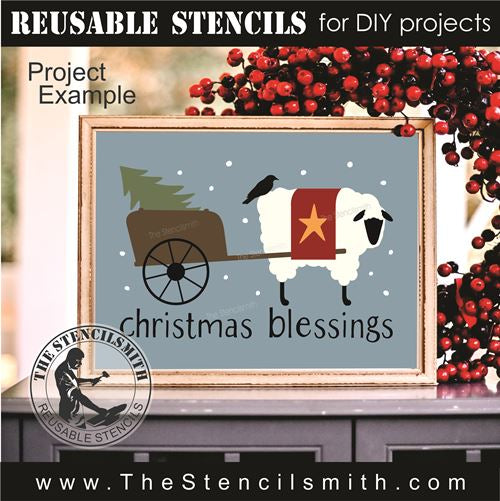 9816 christmas blessings sheep stencil - The Stencilsmith