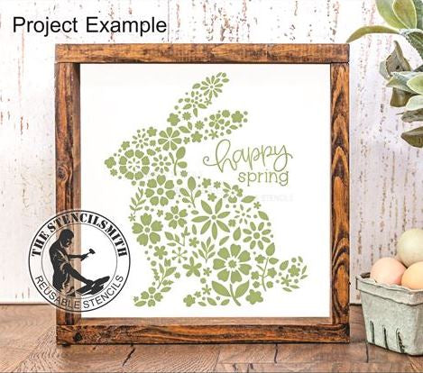 9963 Happy Spring Floral Bunny Stencil - The Stencilsmith