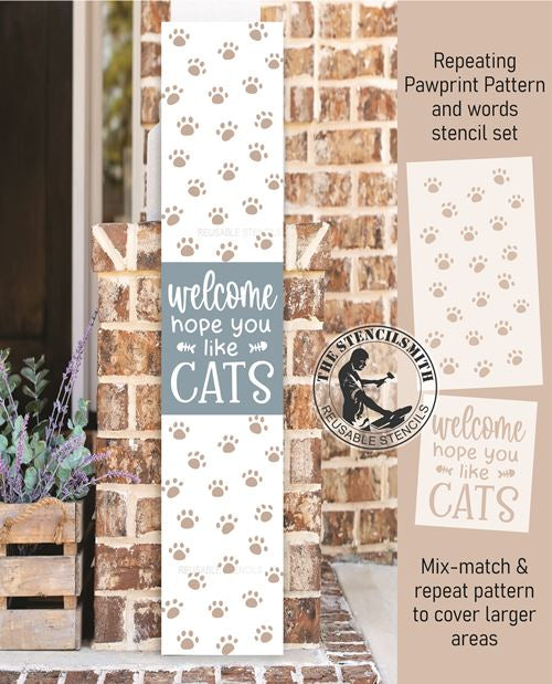 9976 Welcome Hope You Like Cats Pattern Stencil Set - The Stencilsmith