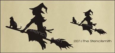 Witch - 1 - young witch on broom cat - The Stencilsmith