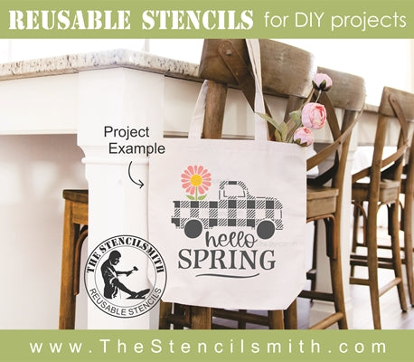 7367 - hello spring (plaid truck) - The Stencilsmith