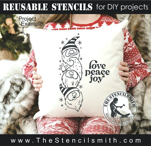 8542 - love peace joy (gnomes) - The Stencilsmith