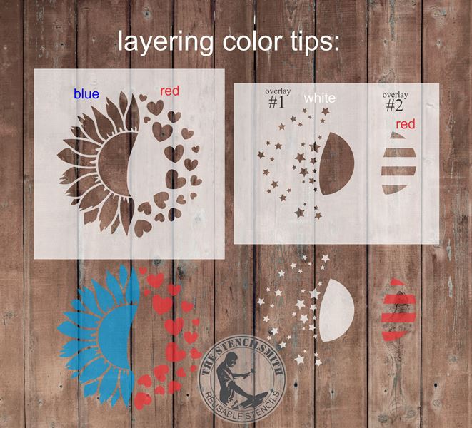 8844 - Patriotic Sunflower Stencil - The Stencilsmith