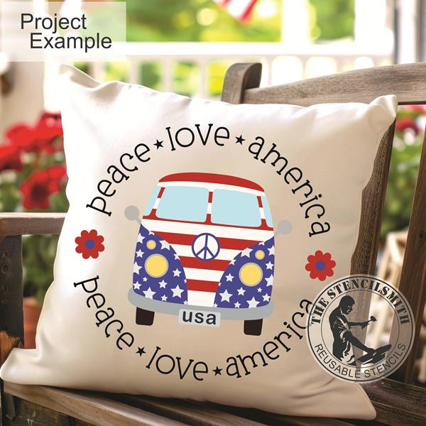 10039 Peace Love America Hippie Van Stencil