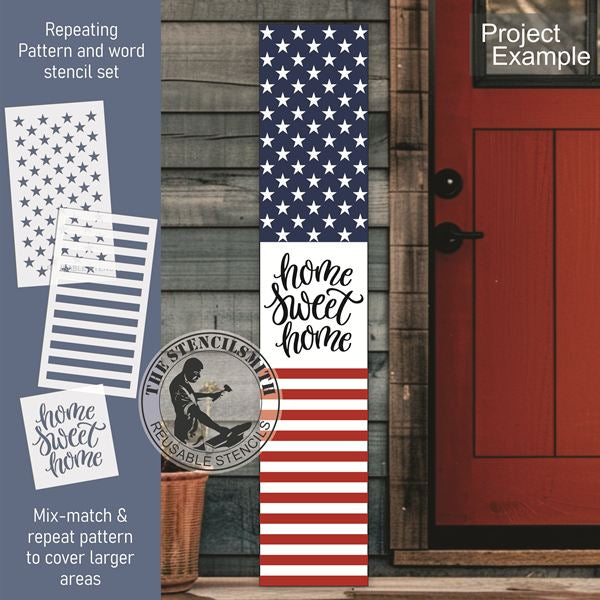 10040 Home Sweet Home Patriotic Pattern Stencil Set - The Stencilsmith