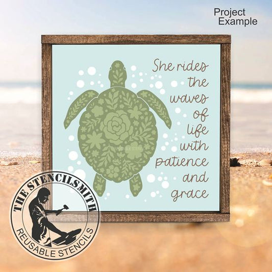 10044 She Rides The Waves Turtle Stencil
