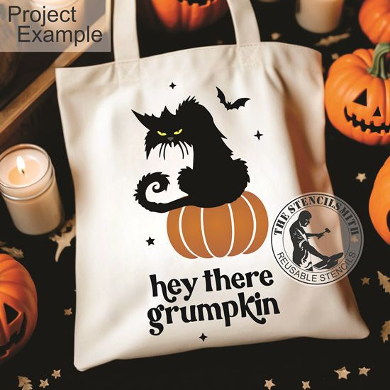 10117 Hey There Grumpkin Cat Stencil - The Stencilsmith