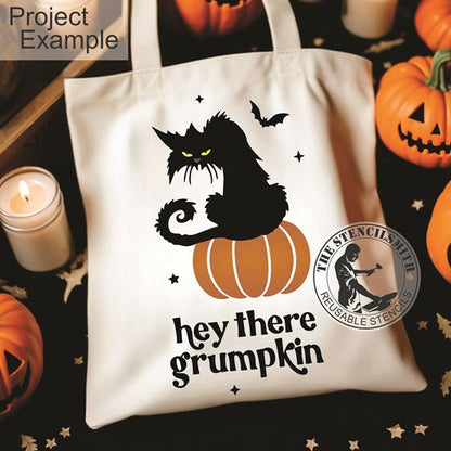 10117 Hey There Grumpkin Cat Stencil - The Stencilsmith