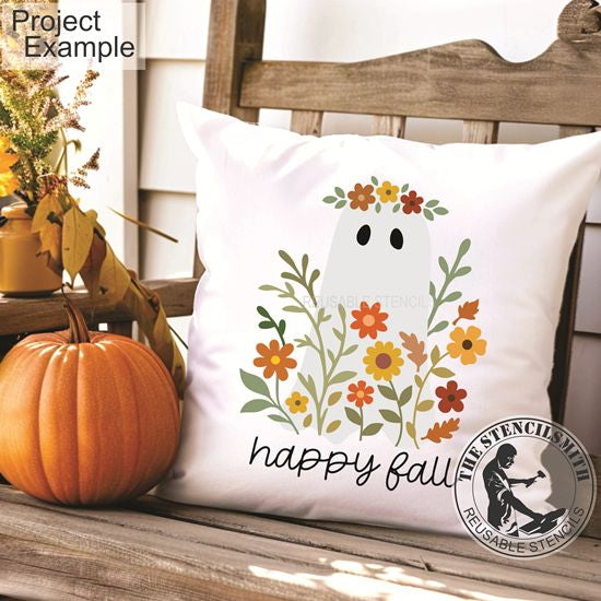 10182 Happy Fall Floral Ghost Stencil - The Stencilsmith