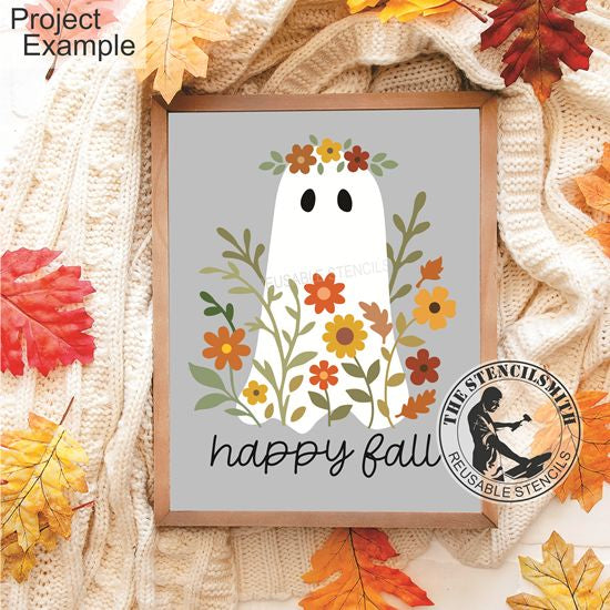 10182 Happy Fall Floral Ghost Stencil - The Stencilsmith