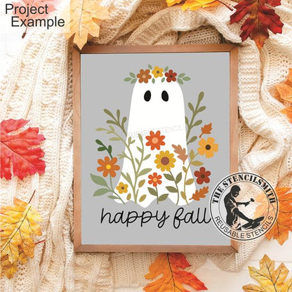 10182 Happy Fall Floral Ghost Stencil - The Stencilsmith