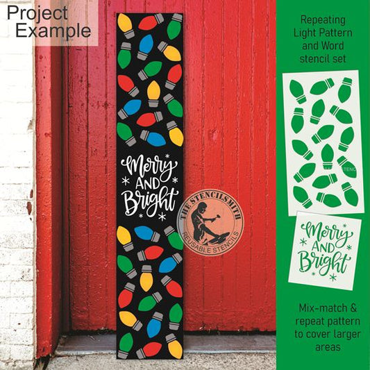 10218 Merry And Bright Christmas Lights Pattern Stencil Set