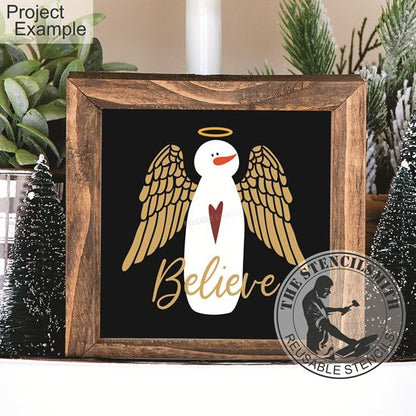 10227 Believe Snowman Angel Stencil
