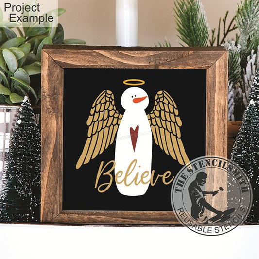 10227 Believe Snowman Angel Stencil