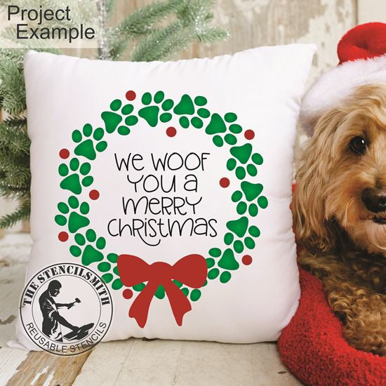 10294 We Woof You Paw Print Wreath Stencil