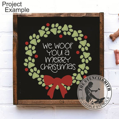 10294 We Woof You Paw Print Wreath Stencil