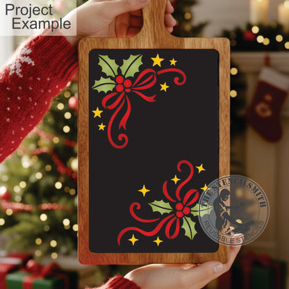 10297 Holly And Ribbon Corners Stencil