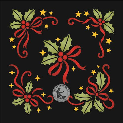 10297 Holly And Ribbon Corners Stencil