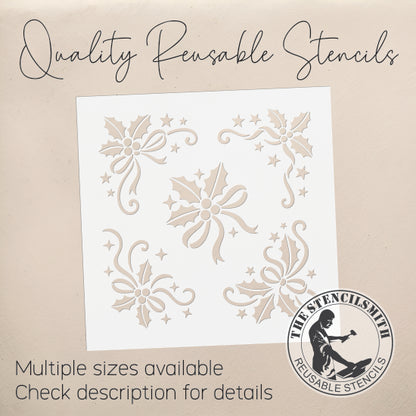 10297 Holly And Ribbon Corners Stencil - The Stencilsmith