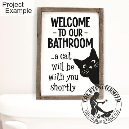 10355 Welcome To Our Bathroom Cat Stencil