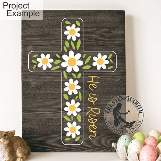 10413 He Is Risen Floral Cross Stencil - The Stencilsmith