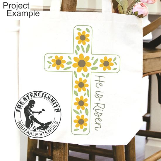 10413 He Is Risen Floral Cross Stencil - The Stencilsmith