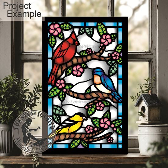 10447 Bird Stained Glass Stencil - The Stencilsmith