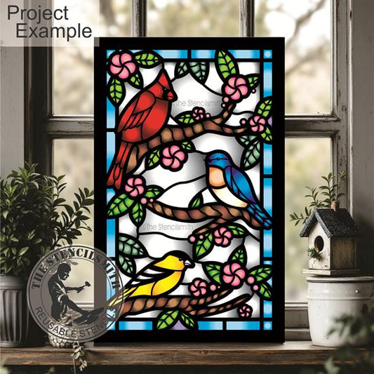 10447 Bird Stained Glass Stencil - The Stencilsmith