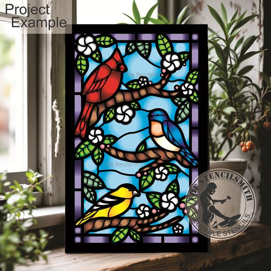 10447 Bird Stained Glass Stencil - The Stencilsmith