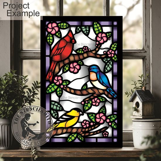 10447 Bird Stained Glass Stencil - The Stencilsmith